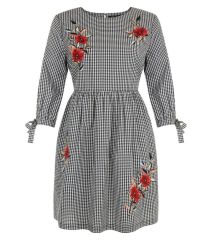 petite-black-gingham-floral-embroidered-smock-dress